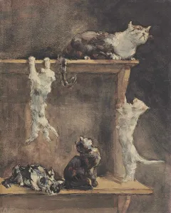 Cats and kittens on a dresser. Creator: Renouard, Paul (1845-1924)
