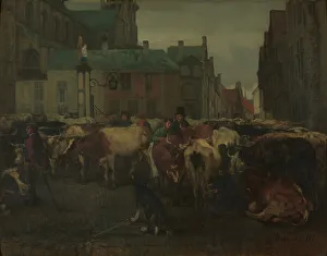 Cattle Market Prints: The Cattle Market in Antwerp, 1861. Creator: Jan Stobbaerts