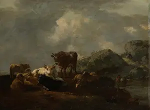 Ford Prints: Cattle Resting at a River Crossing, c1654-1655. Creator: Willem Romeyn