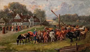 Josef Prints: Cattle's Return, 1868. Creator: Jozef Brodowski