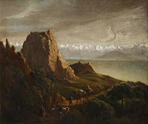 Caucasian Mountains Gallery: Caucasian landscape with camels, 1837-1838. Artist: Lermontov, Mikhail Yuryevich (1814-1841)