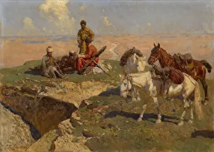 Caucasian Mountains Gallery: Caucasian Riders at Rest, 1917. Artist: Roubaud, Franz (1856-1928)
