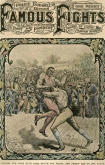 Fight Collection: Caught him with both arms round the waist, and threw him on the stage, c1890-c1909(?).Artist: Pugnis