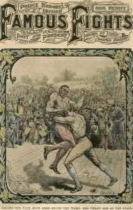 Fight Collection: Caught him with both arms round the waist, and threw him on the stage, c1890-c1909(?).Artist: Pugnis