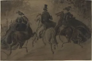 Guys Constantinus Prints: Cavalier and Two Ladies on Horseback. Creator: Constantin Guys