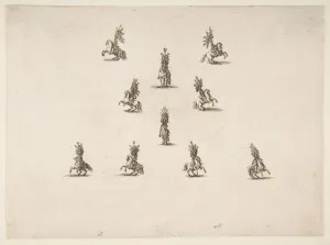 Cavalryman Gallery: Ten Cavaliers Including Five Forming a V, 1652. Creator: Stefano della Bella