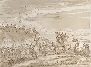 Borgognone Il Gallery: Cavalry advancing to the charge, with a central figure on horseback raising a sword, 1735