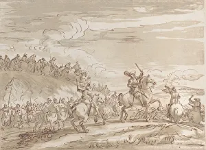 Arthur Pond Prints: Cavalry advancing to the charge, with a central figure on horseback raising a sword, 1735