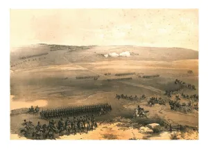 William Simpson Prints: The Cavalry Affair of the Heights of Bulganak - the First Gun... 1854, (1855)