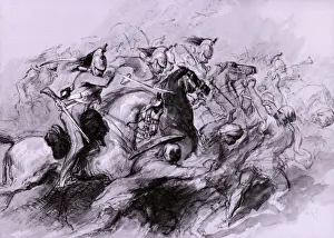 John Gilbert Prints: A Cavalry Charge, 1849. Artist: Sir John Gilbert