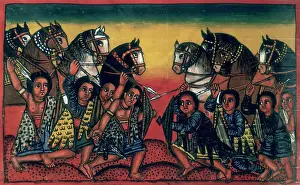 Animal Skin Prints: Cavalry going into battle, with spears and shields, c1721-c1730. Creator: Unknown
