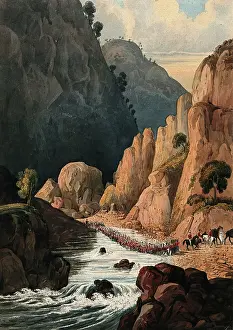 Cavalry marching through a mountain river, Afghanistan. Creator: Unknown