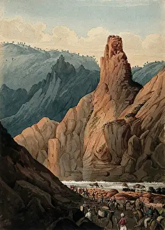 Afghani Prints: Cavalry passing mountain river, Afghanistan. Creator: Unknown