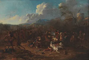 Skirmish Prints: Cavalry Skirmish at a Fortress, 1693-1733. Creator: Karel Breydel