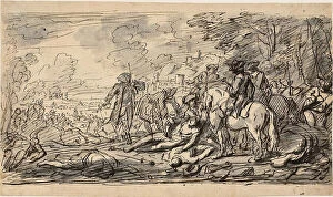 Pen And Ink Drawing Collection: Cavalry Surveying the Wounded, n.d. Creators: Charles Parrocel, Joseph Francois Parrocel