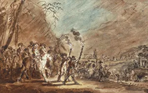 Crayon Prints: Cavalry and torches, 1700-1799. Creator: Unknown