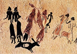 Prehistory Collection: Cave paintings typical of the Levantine art, found in the Roca dels Moros or Cogull Cave