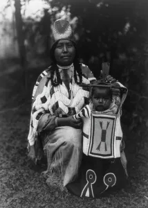 Cayuse Prints: Cayuse mother and child, c1910. Creator: Edward Sheriff Curtis