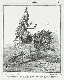 Britannia Prints: Ce malheureux lion finissant par ne plus faire peur à personne!, 1864. Creator: Cham