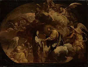 Devotion Prints: Ceiling design: Christ Handing a Nail (?) to a Nun, 1701-1800. Creator: Italian Master