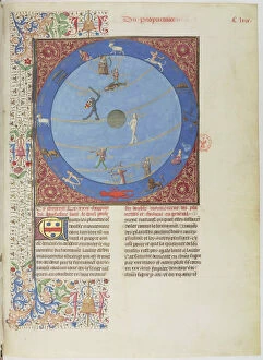 Medieval Illuminated Letter Gallery: Celestial spheres, planets and zodiacs. Miniature from the Livre des proprietes des choses, c