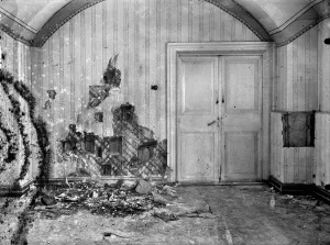 Romanov Collection: Cellar of Ipatiev house in Yekaterinburg, after the Execution of the Imperial Family in the night