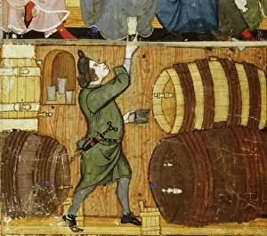 Sins Prints: Cellarer and barrels, late 14th century. Creator: The Monk of Hyeres