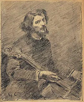 Cello Prints: The Cellist, Self-portrait, c1847. Creator: Courbet, Gustave (1819-1877)