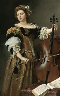 Cello Gallery: The cello player, c. 1890. Creator: Jacquet, Gustave Jean (1846-1909)