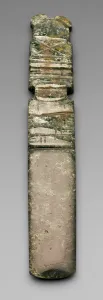 Jadeite Prints: Celt Pendant Depicting an Abstract Figure with a Tall Headdress, A. D. 1 / 500
