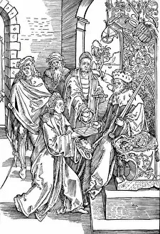 Frederick Iii Collection: Celtes Presenting His Book to the Elector of Saxony, 1501 (1906). Artist: Albrecht Durer