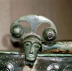 Bucket Prints: Celtic bronze head on bucket, Aylesford, Kent, England, c1st century BC