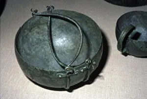 Iron Age Prints: Celtic bronze kettle with double handles, Unternack, Bavaria, Halstatt period, 750-600 BC