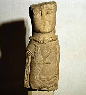 Boar Gallery: Celtic stone figure with torc and boar relief, Euffigneux, France