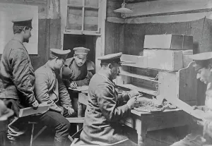 Pows Prints: Censoring prisoners mail, Doeberitz, 23 Sept 1915. Creator: Bain News Service