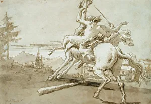 Centaur Prints: Centaur Arrested in Flight, a Female Faun on His Back