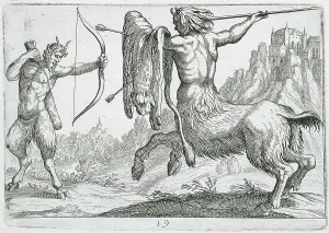 Centaur Prints: A Centaur Attacking a Satyr, 1610. Creator: Hendrick Hondius I