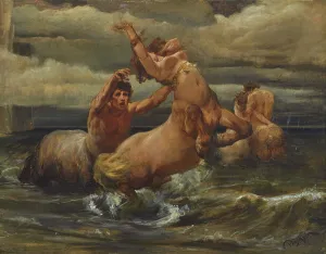 Centaur Prints: Centaurs in the sea, ca 1877. Creator: Piglhein, Bruno (1848-1894)