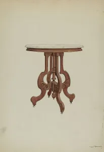 Caster Prints: Center Table, with Marble Top, c. 1937. Creator: Dana Bartlett