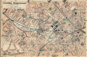 Maps Charts & Plans Collection: Central Birmingham, c20th Century. Artist: John Bartholomew