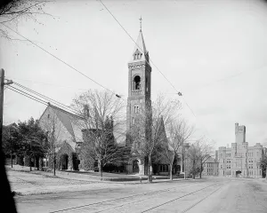 Massachusetts United States Prints: Central Church and Armory, Worcester, Mass. c1906. Creator: Unknown