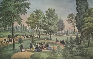 American School 19th Century Prints: Central Park, The Drive, Currier & Ives, pub. 1862 (Colour Lithograph)