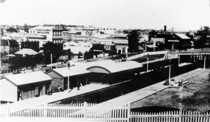 British Colony Prints: Central Station from Wickham Terrace, Brisbane, Queensland, 1889. Creator: Unknown