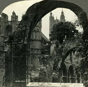Overgrown Prints: The Central Tower of Canterbury Cathedral seen through Arch of the Ruins, Canterbury