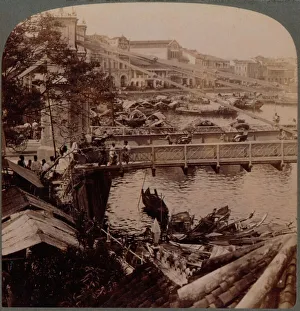 Singapore Prints: The centre of traffic - Singapore River and Kavanagh Bridge
