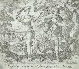 Kephalos Prints: Cephalus and Aurora, published 1606. Creators: Antonio Tempesta, Wilhelm Janson