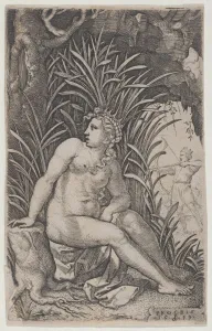 Procris Prints: Cephalus and Procris, from The Greek Heroines, 1539. 1539. Creator: Georg Pencz