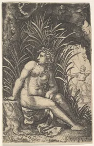 Procris Prints: Cephalus and Procris: Procris turns her head over her right shoulder while seated nude in