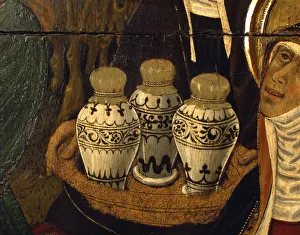 Transfiguration Gallery: Ceramics of the period, detail of the Transfiguration altarpiece, 1445-1452. Tempera on wood