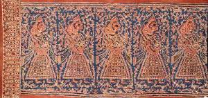 In A Row Prints: Ceremonial Cloth and Heirloom Textile with Row of Female Musicians (image 1 of 3)